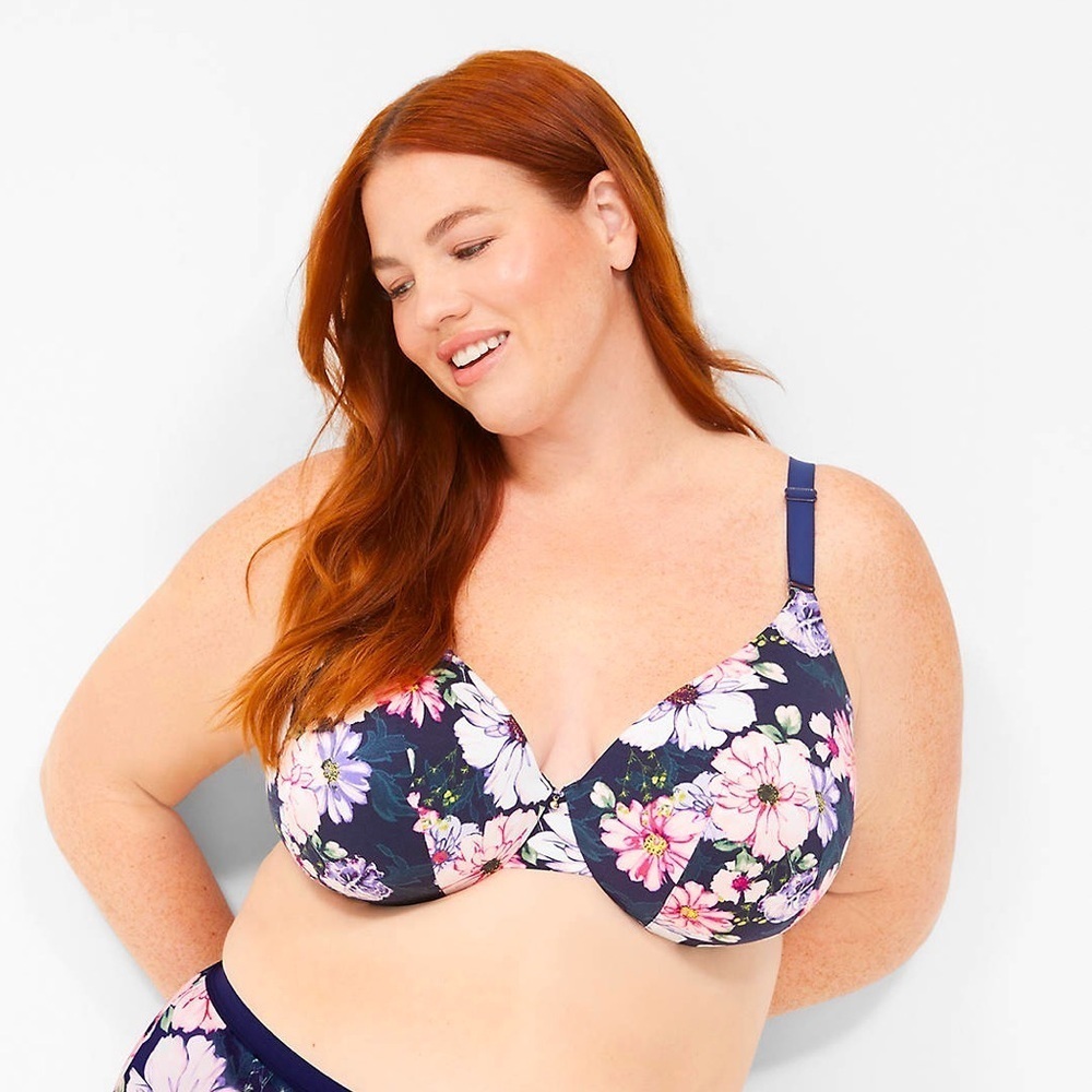 Cacique Floral Invisible Back Smoother Lightly Lined Full Coverage Bra 42DDD